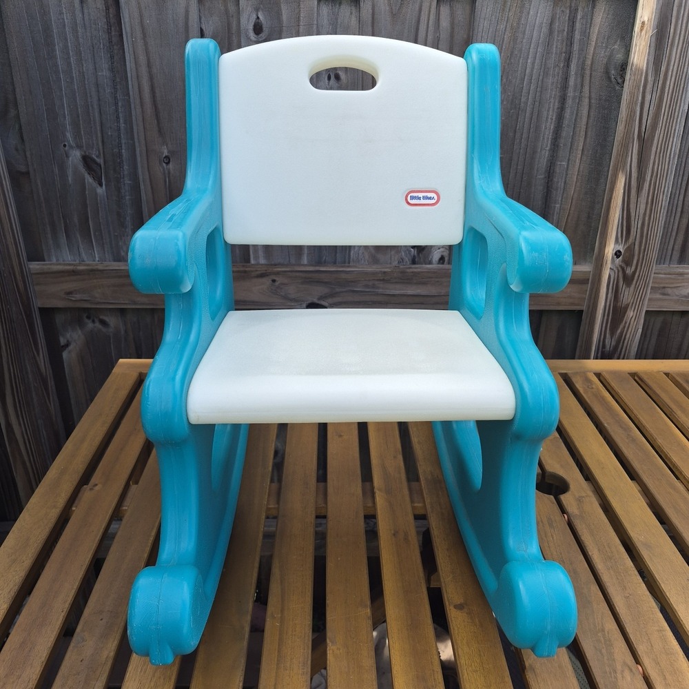 Child Size Vintage Little Tikes White & Teal Rocking Chair